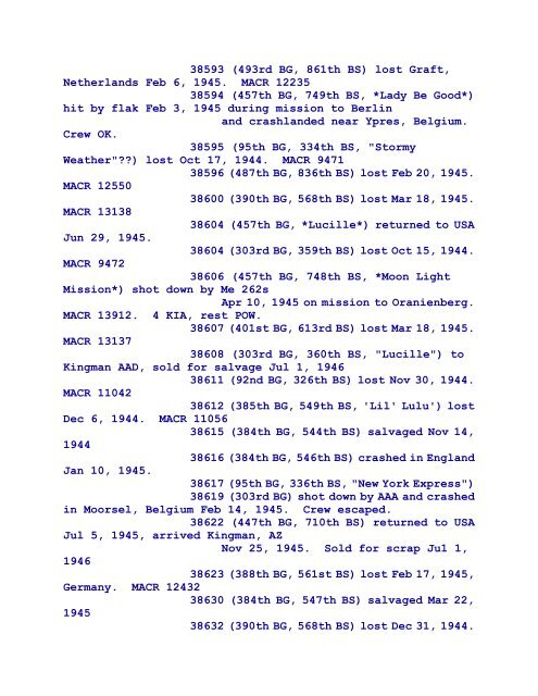 B-17 Serial Numbers - JeanneRickey.com