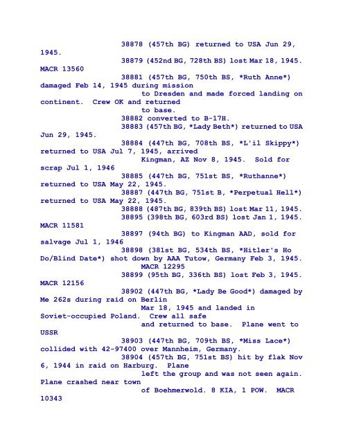 B-17 Serial Numbers - JeanneRickey.com