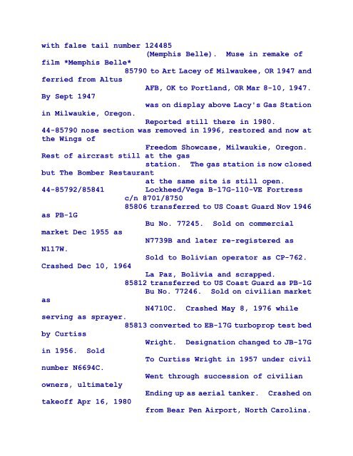 B-17 Serial Numbers - JeanneRickey.com