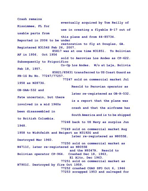 B-17 Serial Numbers - JeanneRickey.com