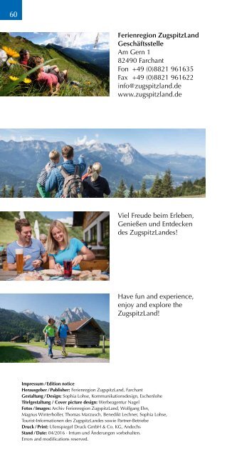 ZugspitzCard Erlebnisheft / Tour Booklet 2016/17