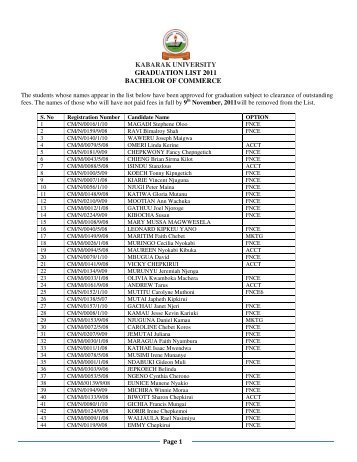 kabarak university graduation list 2011 bachelor of commerce