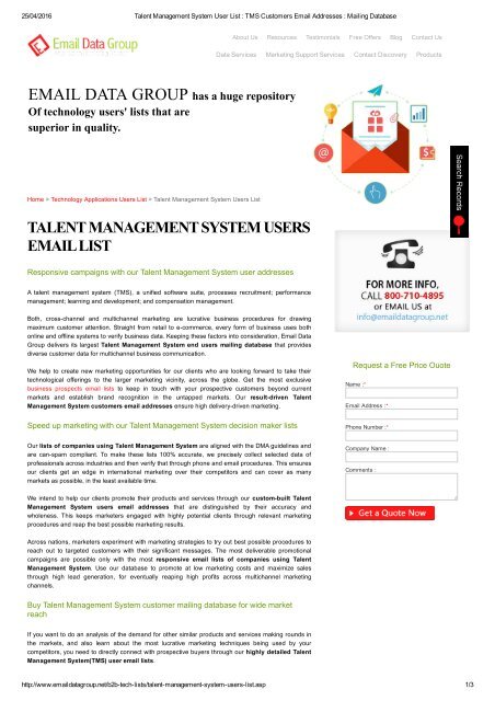 Talent Management System Users Marketing List from Email Data Group