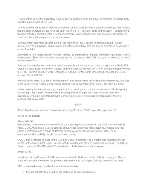 TIME Hotels press release March 2012