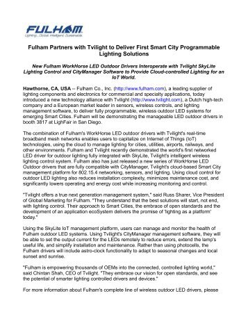 Fulham Partners with Tvilight to Deliver First Smart City Programmable Lighting Solutions