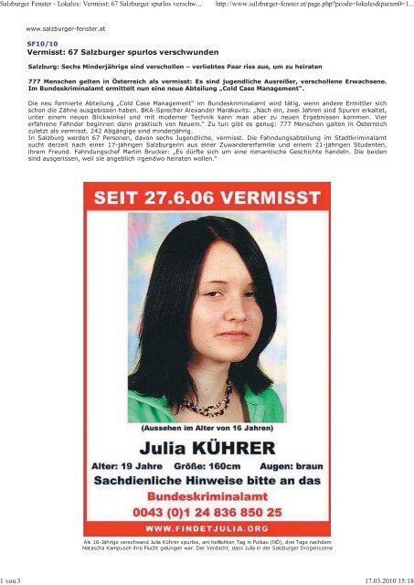 Vermisst: 67 Salzburger spurlos verschwunden (Julia) - IPS-WIEN