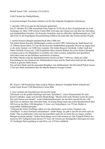 Betreff: kassel 1100 - newsletter (19.10.2012) - kassel-oberzwehren ...