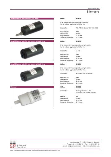 Accessories like Silencers, Filters and Test equipment for gas pumps and liquid pumps