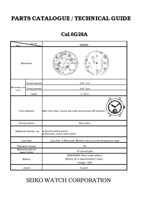 PARTS CATALOGUE / TECHNICAL GUIDE SEIKO WATCH ...