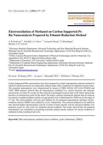 Electrooxidation of Methanol on Carbon Supported Pt-Ru Nanocatalysts Prepared by Ethanol Reduction Method
