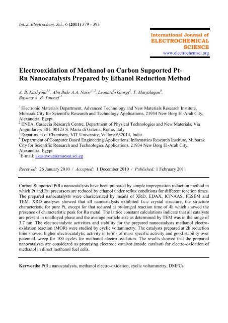Electrooxidation of Methanol on Carbon Supported Pt-Ru Nanocatalysts Prepared by Ethanol Reduction Method
