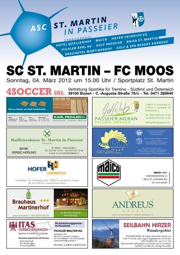 Stadionblatt – 4.März.2012.SCM-Moos - ASC St. Martin in Passeier