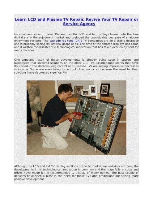 Learn Lcd And Plasma Tv Repair Revive Your Tv Repair Or Service Agency