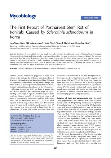 The First Report of Postharvest Stem Rot of kohrabi Caused by Sclerotinia sclerotiorum in Korea