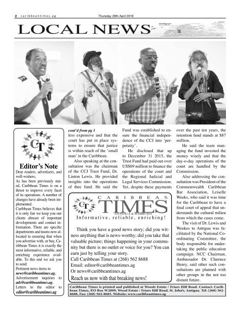 Caribbean Times 99th issue - Thursday 28th April 2016