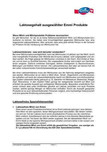 Laktosegehalt ausgewählter Emmi Produkte