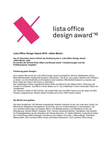Lista Office Design Award 2010: «Alles Blech»