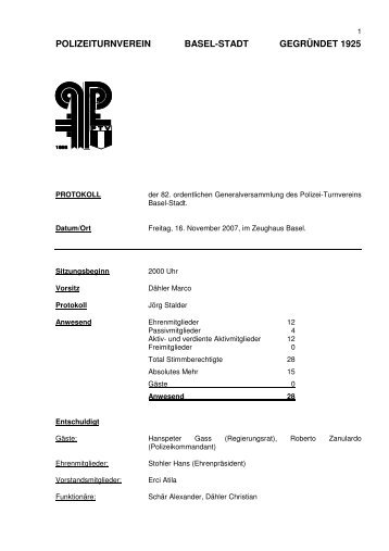 Protokoll GV 2007 - Polizeiturnverein Basel-Stadt