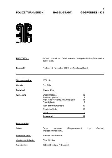Generalversammlung 2009 - Polizeiturnverein Basel-Stadt