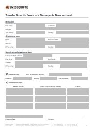 Transfer Order in favour of a Swissquote Bank account