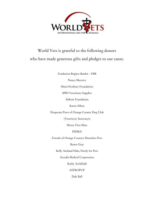 2011 Donor List - World Vets