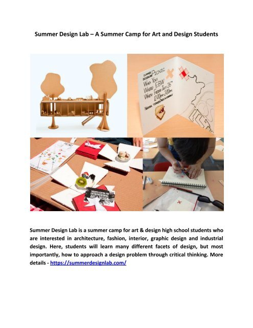 Summer Design Lab – A Summer Camp for Art and Design Students