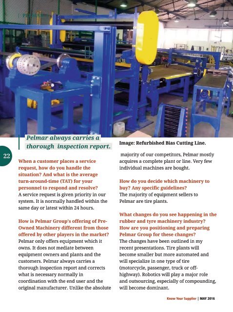 Know Your Supplier - Rubber & Tyre Machinery World May 2016 Special