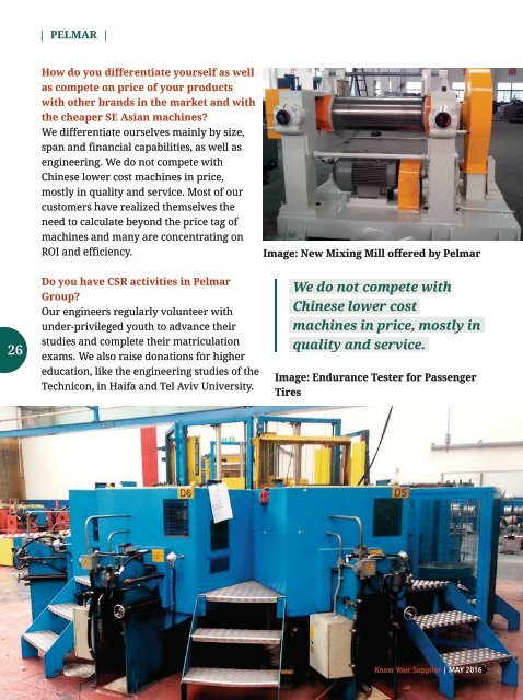 Know Your Supplier - Rubber & Tyre Machinery World May 2016 Special