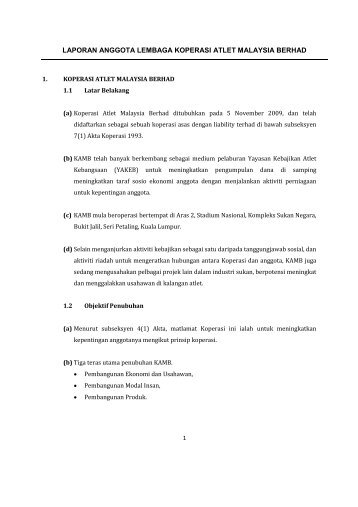 Laporan Koperasi - ALK - Koperasi Atlet Malaysia Berhad (KAMB)