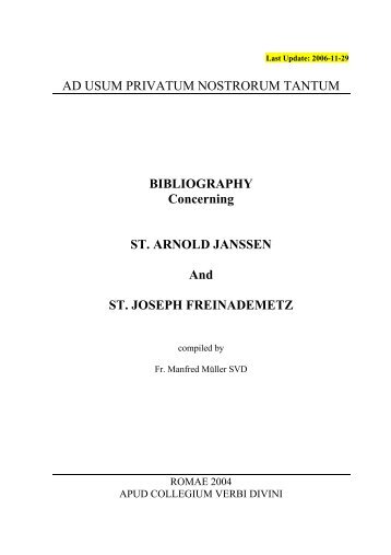 bibliography concerning saint joseph freinademetz
