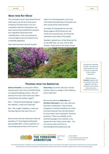 Yorkshire Arboretum Newsletter - Issue 1 - May 2013