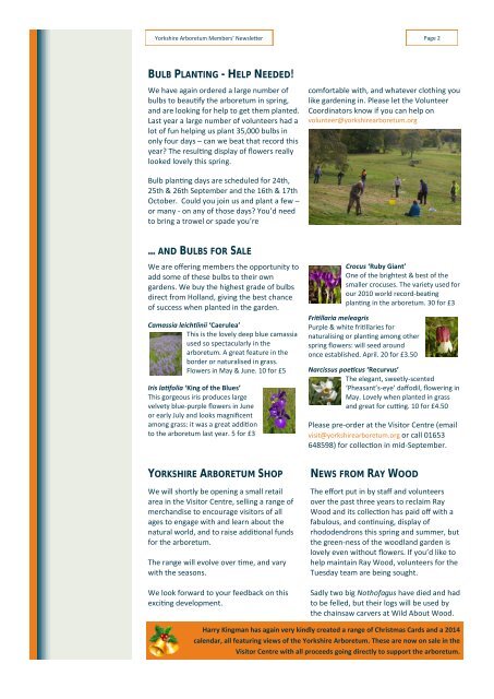 Yorkshire Arboretum Newsletter - Issue 2 - August 2013