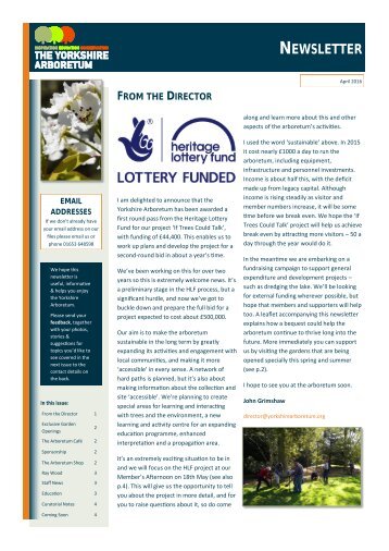 Yorkshire Arboretum Newsletter - Issue 7 - April 2016