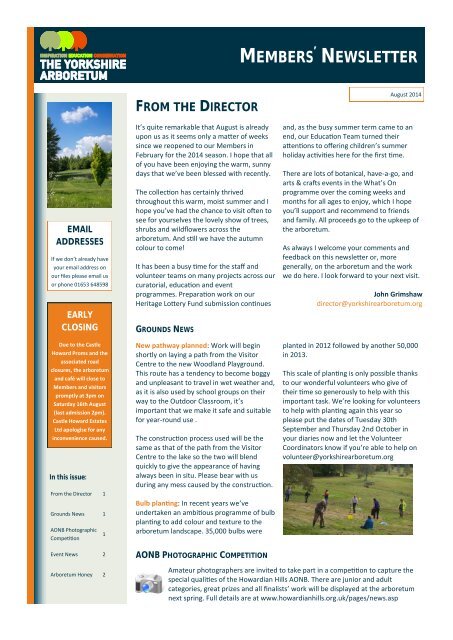 Yorkshire Arboretum Newsletter - Issue 4 - August 2014