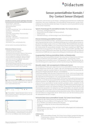 Datenblatt Sensor potentialfreier Kontakt / Dry Contact Sensor (Output)