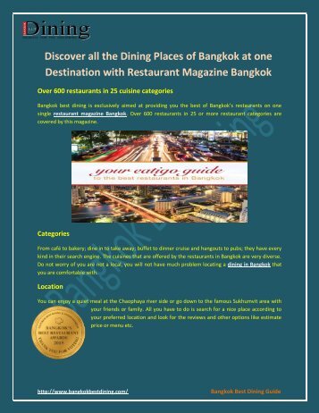 Discover all the Dining Places of Bangkok at one Destination with Restaurant Magazine Bangkok