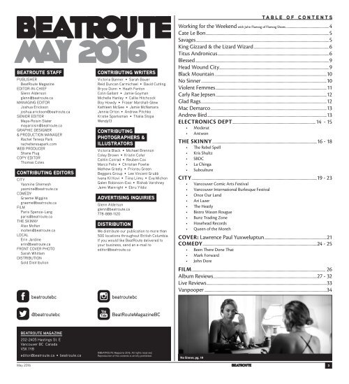 BeatRoute Magazine B.C. print e-edition - May 2016