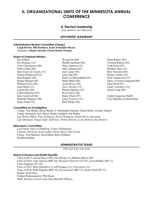 ii. organizational units of the minnesota annual conference