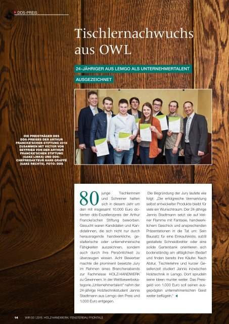 "WIRTSCHAFT REGIONAL" - Messe-Special 05/2016: HOLZ-HANDWERK/FENSTERBAU FRONTALE