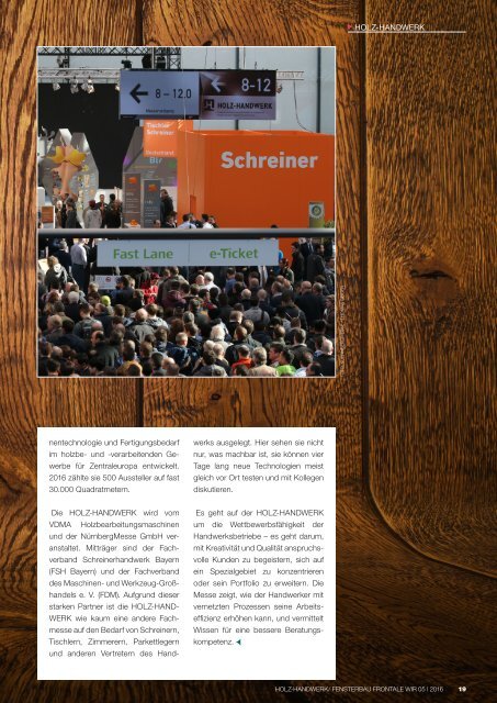 "WIRTSCHAFT REGIONAL" - Messe-Special 05/2016: HOLZ-HANDWERK/FENSTERBAU FRONTALE