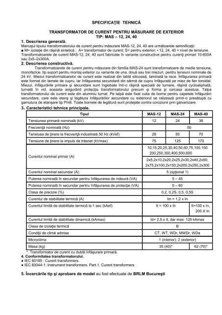 Transformatoare de masura curent exterioare tip MAS - Mondotrade