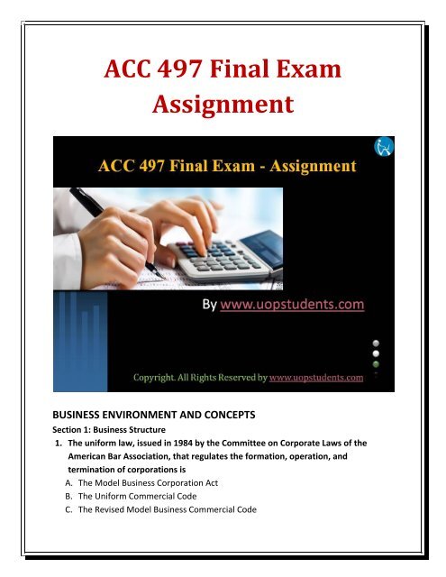 ACC 497 Final Exam - Assignment