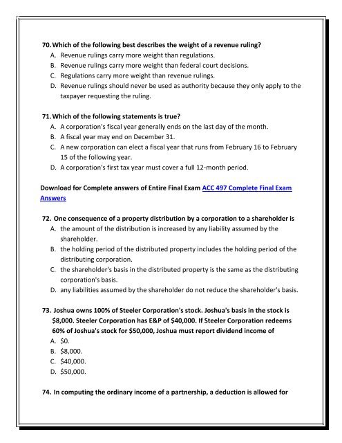 ACC 497 Final Exam - Assignment