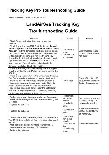 Tracking Key Pro Toubleshooting Guide