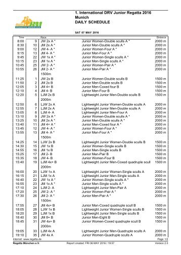 1 International DRV Junior Regatta 2016 Munich DAILY SCHEDULE