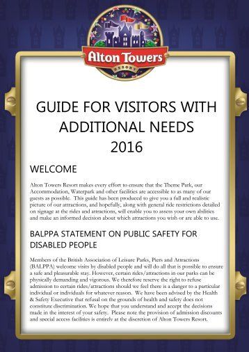 GUIDE FOR VISITORS WITH ADDITIONAL NEEDS 2016