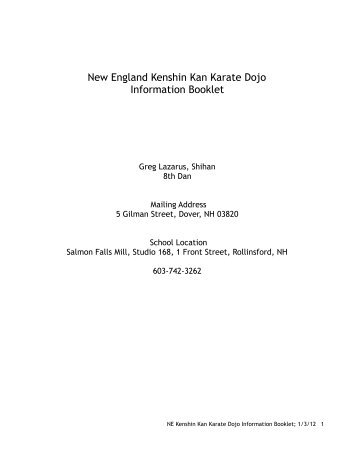 New England Kenshin Kan Karate Dojo Information Booklet