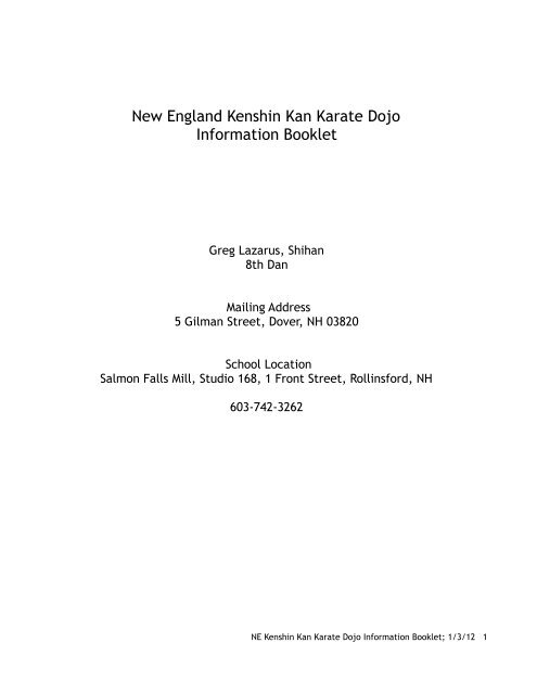 New England Kenshin Kan Karate Dojo Information Booklet