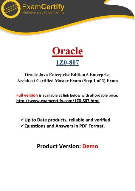 Examcertify 1z0 807 Certification Test Quality Training Kits Examcertify 1z0 807 Certification Test Quality Training Kits