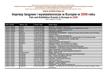 Imprezy targowe i wystawiennicze w Europie w 2009 roku Fair and ...